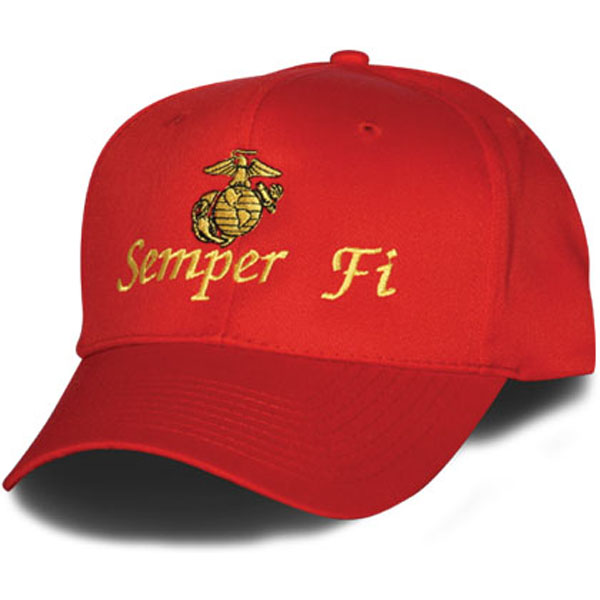 Ball Cap-Red with Semper Fi in Gold